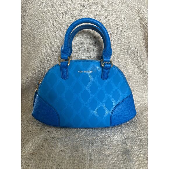 Vera Bradley Handbags - Vera Bradley Blue Leather Angled Bowler Ikat Diamond Satchel/Crossbody Purse